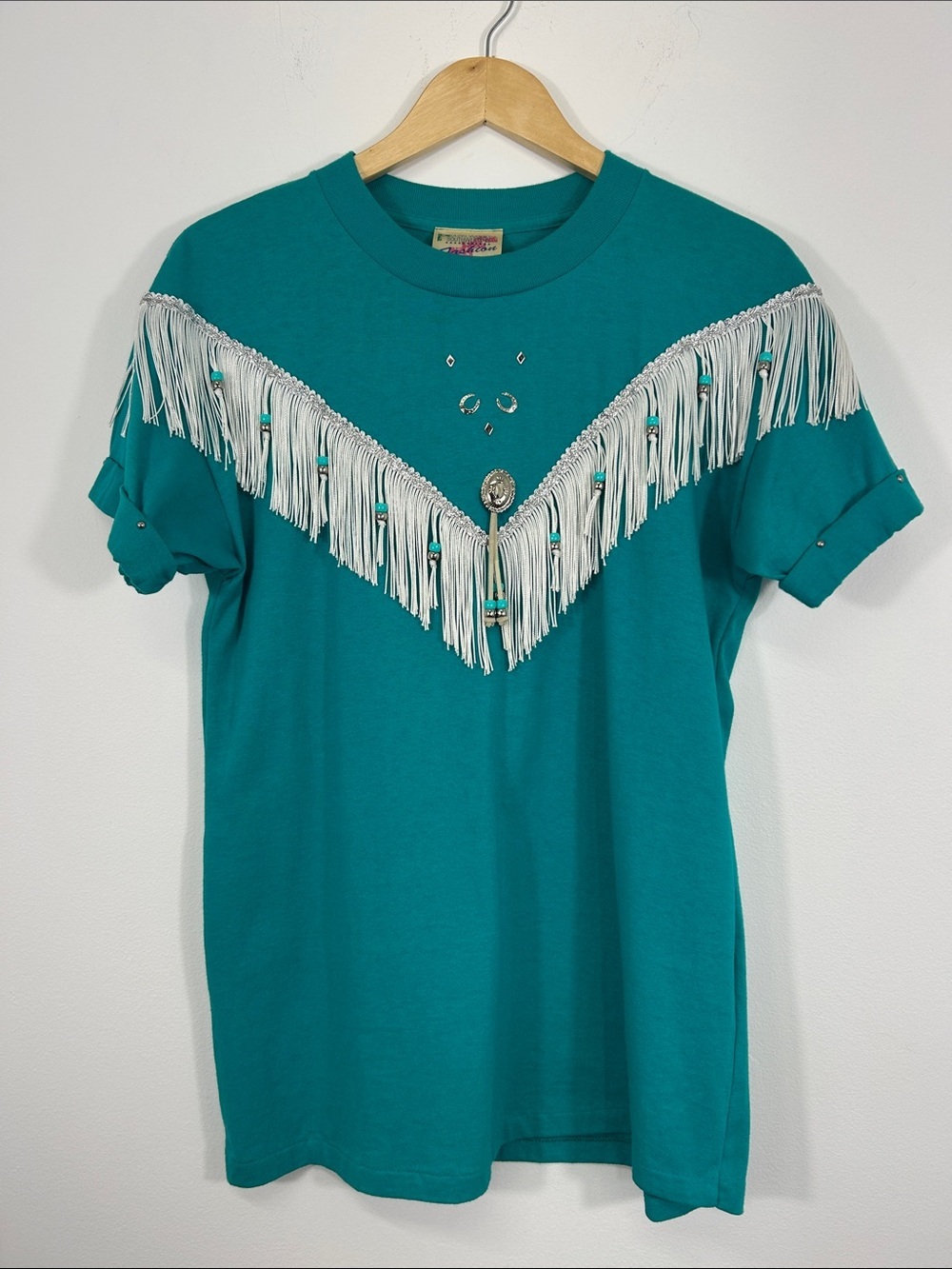 Country Fringe Cotton Made in USA Vintage Festival Tee Shirt Women's Large Sun